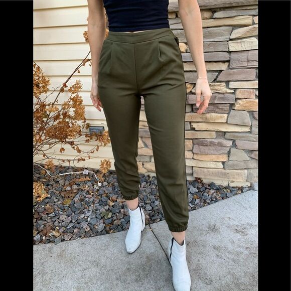 TopShop olive ankle pants, elastic cuff, side pockets, fabulous, size 2 - Picture 3 of 9